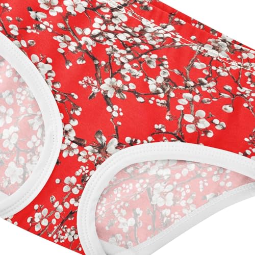 Joisal Cotton Girls Underwear Toddlers Blossom Branches Flowers Red Panties for Girl Stylish Underpants Briefs 2t4
