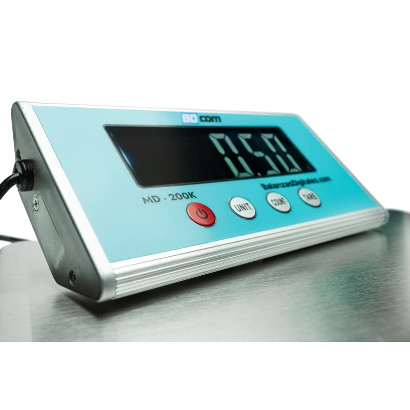BDCOM MD-200K Báscula de paquetería (200kg x 100g) plato de 27x27cm, alimentación a pilas y a 220 V, ideal para paquetes y cajas