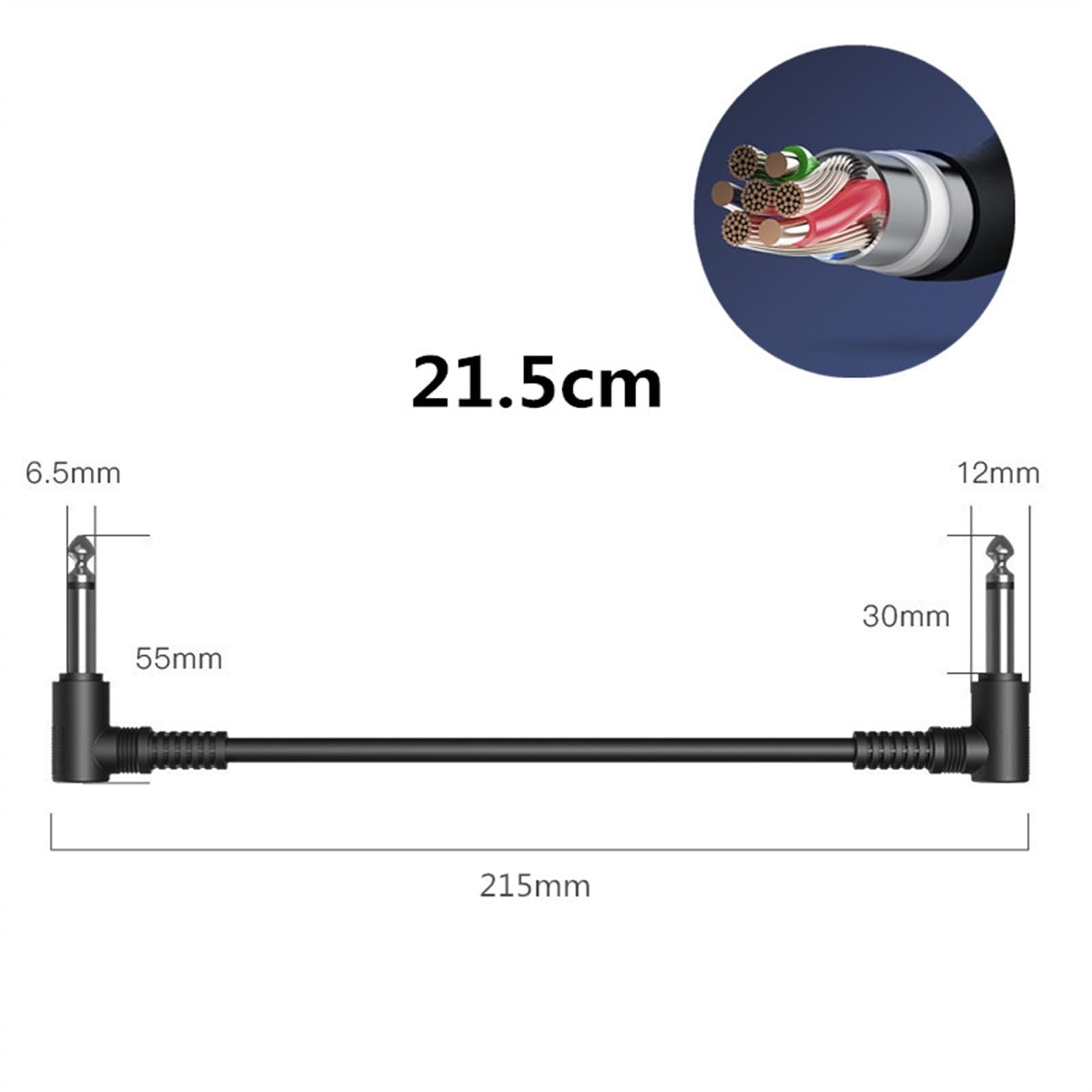 Cable de Audio para Guitarra 6 Uds., Dispositivo De Efecto De Guitarra, Línea De Conexión, Cables De Pedal De Parche De 6,35mm, Cable De Ángulo Recto De 21,5 Cm, Cables De Cobre