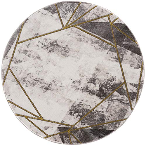 carpet city Teppich Wohnzimmer Abstraktes Muster - 120 cm Rund Grau Golden Meliert - Moderne Teppiche Kurzflor Cover