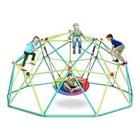Hapfan 10 ft Climbing Dome Swing Set with Saucer Swing, Jungle Gym for Kids Outdoor Backyard, Supports 800lbs, Easy Asssembly, Rust-Resistant Outdoor Playset for Ages 3-8 8-12
