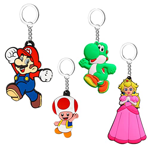 DSTLWBCS Llavero de Metal Mario 4 pcs, Llavero Mario, Llavero de Dibujos Animados Mario, Anillo de...