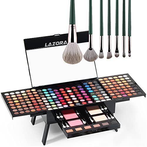 194 Colors Eyeshadow All in One Makeup Kit Makeup Palette Facial Blusher Eyebrow Powder With A Mirror+7 pcs Brush Cosmetic Kit Starter Professional Teens Women Full Contouring Makeup Set