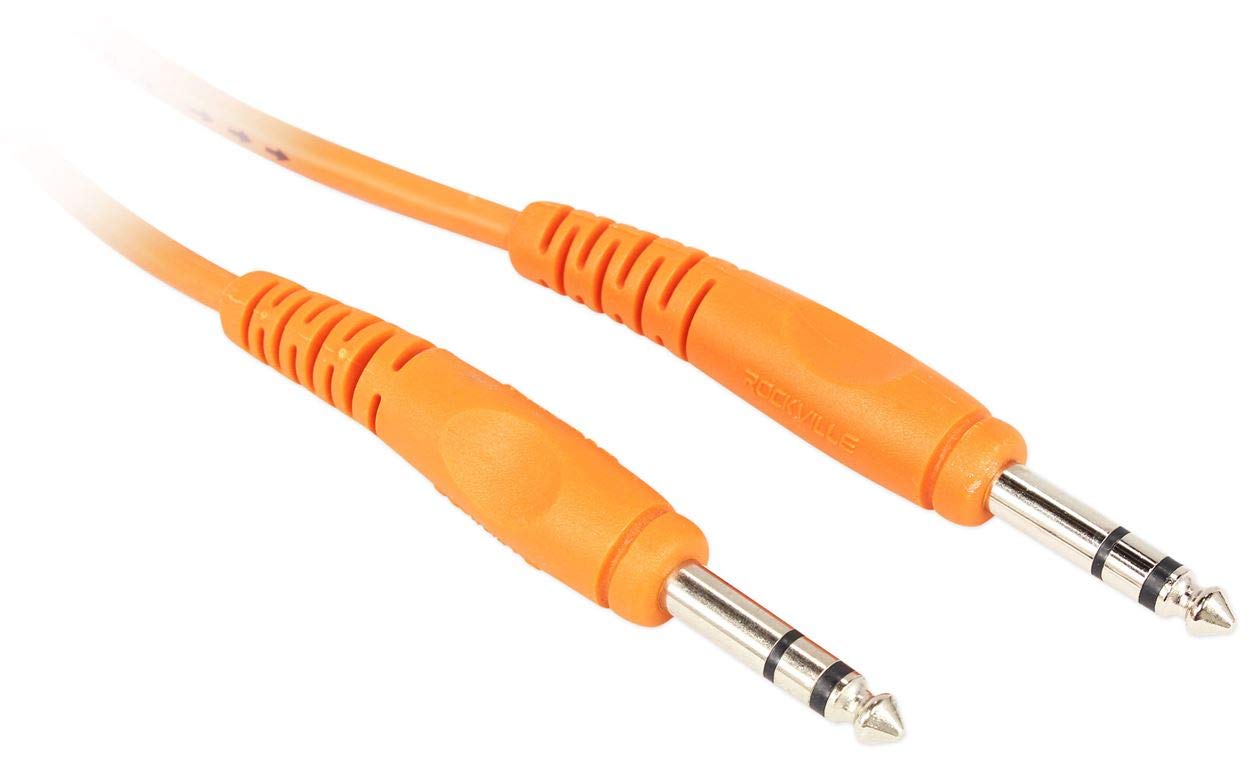 Rockville RCTR106O 6' 1/4'' TRS to 1/4'' TRS Cable, Orange, 100% Copper