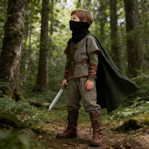 Image of 8 Pcs Medieval Viking Costume for Kids Boys Renaissance Dress Up