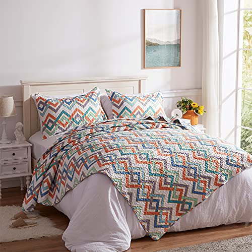 Sunstyle Home Quilt Set Queen Size, Lightweight Microfiber Soft Coverlet Reversible Quilted Pattern Summer Quilt Bedspreads Comforter Set For All Season, 3 Piece Includes 1 Quilt + 2 Shams #TOP3