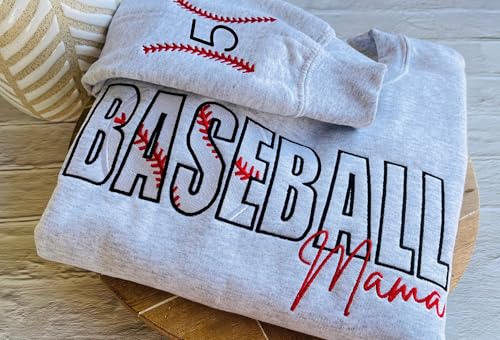 CHILLEVER Personalized Embroidered Baseball Mama Sweatshirt, Custom Baseball Mom Crewneck, Game Day Sport Team Spirit Gifts3