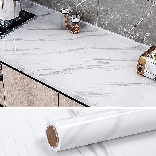 Image of KBR Self-Adhesive PVC 3D Wall Sticker Oil Proof and Waterproof, Kitchen Backsplash White Stickers Wallpaper for Hotel, Living Room, Bedroom & Cafe Walls (60cm x 200cm, Pack of 1)