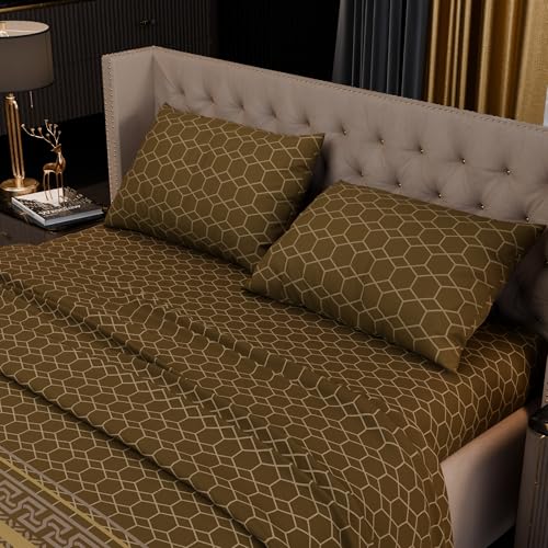 Image of Stoa Paris 100% Bamboo Cotton King Size Bedsheet with 2 Pillow Covers, 200TC Printed Bed Set, Breathable, All-Season Comfort, Aesthetic Home Decor, Imperial Grandeur - Sienna Pavilion (228cmx274cm)