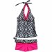 FEESHOW Big Girls' Geometric Two Piece Halter Tankini Swimsuit Set Bathing Suit Hot Pink 15-16
