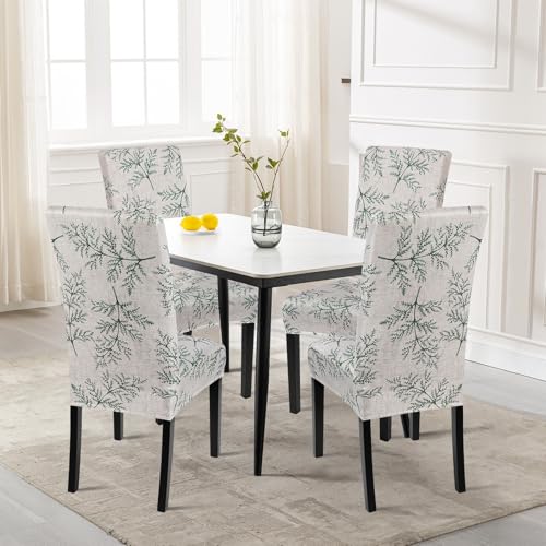 Image of SearchI Printed Dining Room Chair Covers Set of 4, Stretch Kitchen Chair Covers Washable Parsons Chair Slipcover Removable Dining Chair Protectors for Hotel,Ceremony(Fern Leaves)