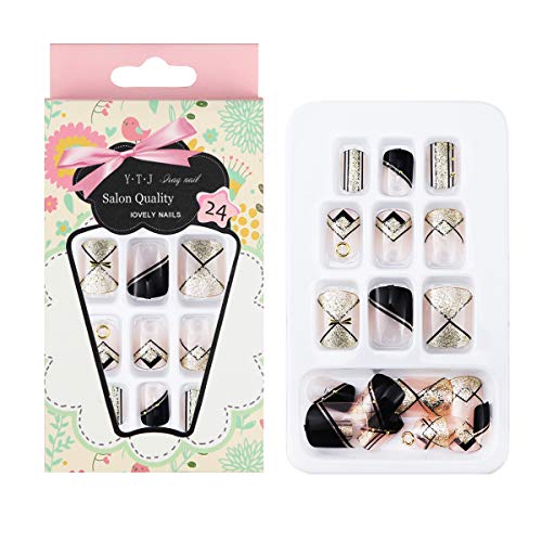Fercaish 24Pcs Fashion False Nails, 12 Different Sizes Solid Color Fake Nails Acrylic Nail Art Accessories Long Full Cover Nails Artificial Nail Decoration for Women and Girls (False nails-C16)