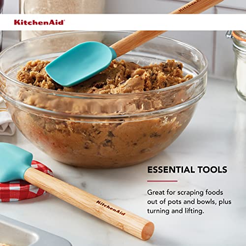 Kitchenaid Bamboo Wood Handled Mini Spatula Set With Silicone Head, Set Of 2, Aqua Sky #TOP2