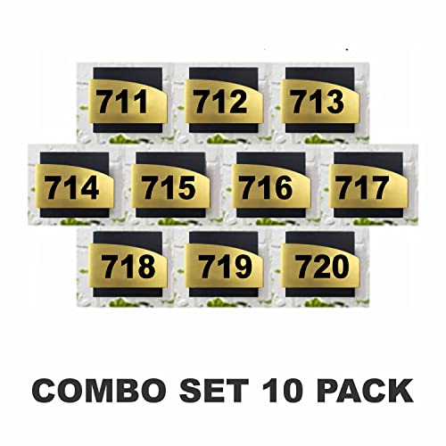Image of Combo Number Plate | Combo SET711-720(Pack of10)| Laser Cut Acrylic Black and Gold Color Smooth Finish Plate with Double Side Tape on Backside