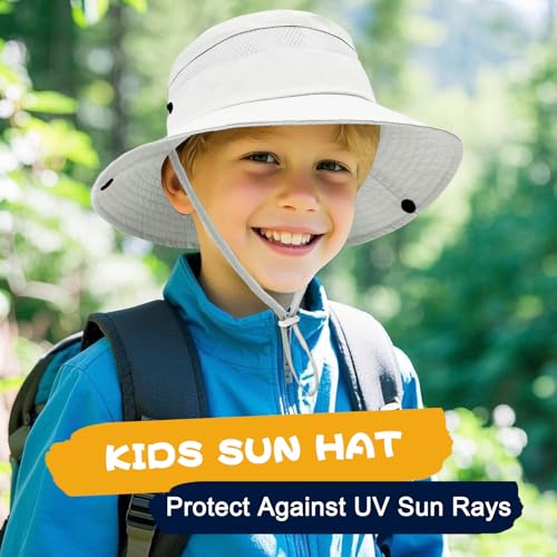 Image of Outdoor Kids Sun Hat for Boys Girls Wide Brim Mesh Bucket Hat UPF 50+ Sun Protection Breathable Summer Fishing Safari Hat
