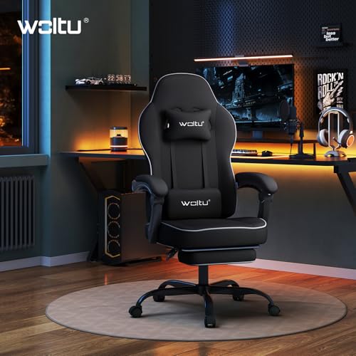 Sedia Gaming, Ampia Sedia da Ufficio Ergonomica Imbottita con Cuscino a Molla, Alta Capacità di Carico, Poltrona per Computer con Schienale Alto e Poggiapiedi, Tessuto a rete, Nero, GS11sz - Sedia gaming - Immagine 1