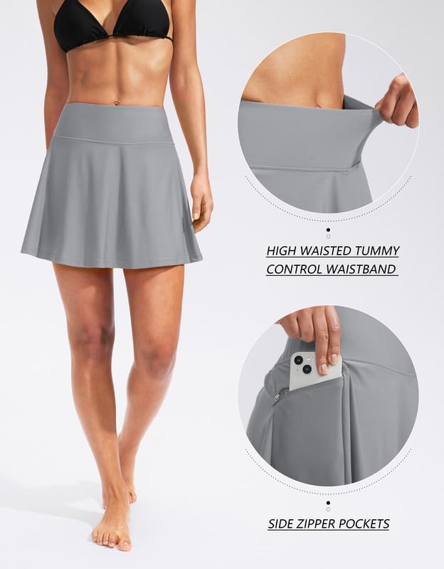 Image of Kayrth Women's High Waisted Swim Skirt with Zipper Pockets Tummy Control Bathing Suit Swimsuit Tankini Bottoms