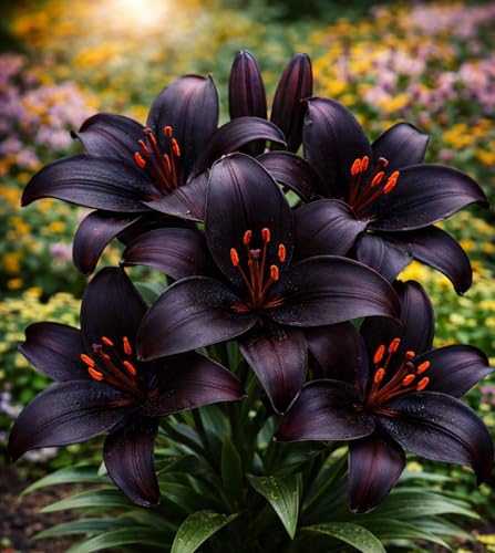 Blackstone Lily Bulbs for Planting Deep Burgundy Black Asiatic Lily Flowers Hardy Perennial Summer Blooms Dramatic Garden Accent (5 Bulbs)