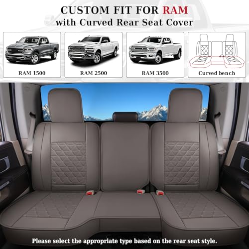 Image of Coverado Dodge Ram Seat Covers Full Set, Waterproof Ram 1500 Seat Cover Compatible with 2002-2026 Dodge RAM 1500 2500 3500 Crew Quad Cab with Curved Bench, Coffee