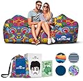 Chillbo LazyBone Inflatable Couch – Quick-Inflation Flapper System, Fun Prints, No-Pump Setup, Ripstop Polyester, Portable Air Lounger for Beach, Camping, Festivals, & Hiking