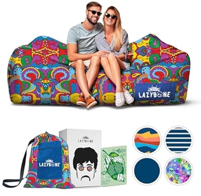 Chillbo LazyBone Inflatable Couch – Quick-Inflation Flapper System, Fun Prints, No-Pump Setup, Ripstop Polyester, Portable Air Lounger for Beach, Camping, Festivals, & Hiking