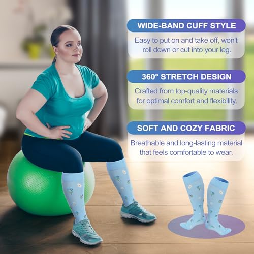 Image of Plus Size Compression Socks for Women Men, Wide Calf Extra Large, 15-20 mmHg, Knee High, for Nurses Pregnant Travel