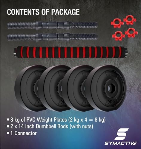 Image of Amazon Brand - Symactive PVC 3-in-1 Convertible Dumbbells Set