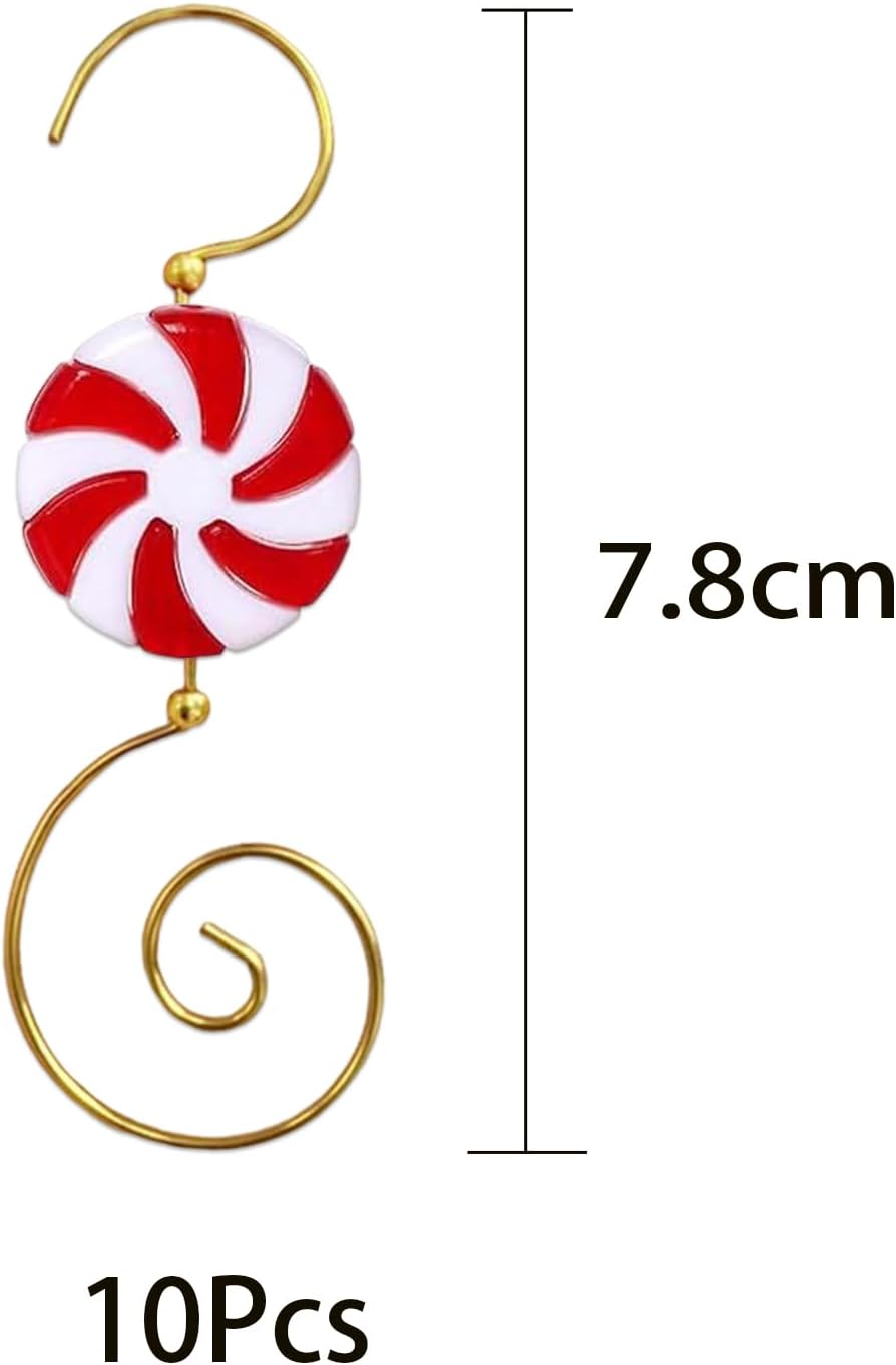 10 Pcs Ornament Hooks Metal Christmas Tree Red White Circular Candy Design Hangers Swirl Holiday Decorations