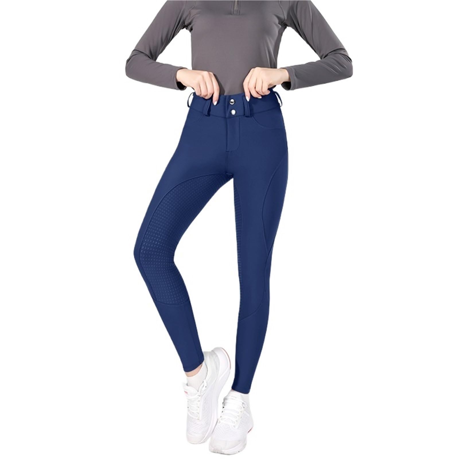 Pantalones Montar a Caballo Mujer Pantalones de equitación con Cremallera y Botones for Mujer, Mallas ecuestres, Deportivas competición(Deep Blue,M)