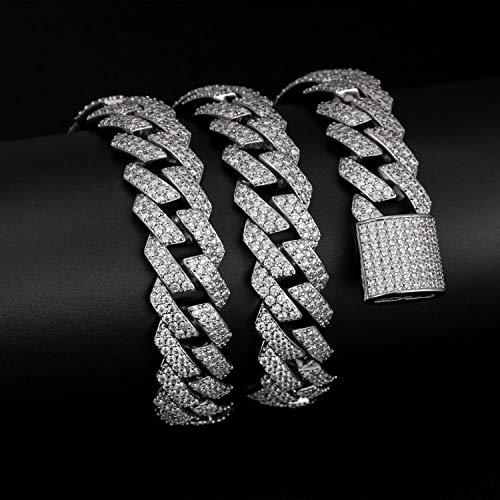 Py Bling Hip Hop Mens Full Iced Out 15Mm 18K Golden/White Rose Golden Plated Cz Miami Cuban Link Chain Choker 18"-24" Necklace Or 7.5"-8.5" Bracelet With Gift Box (Wg,18) #TOP3