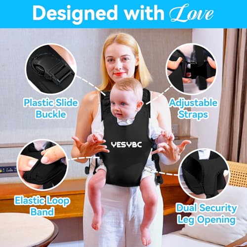 Image of Baby Carrier, Dual-Use Adjustable Baby Sling Support Infant Chest Holder with Drawstring Backpack for Newborn to Toddler 13-33 lbs Swimming Pool Beach Land (Black)