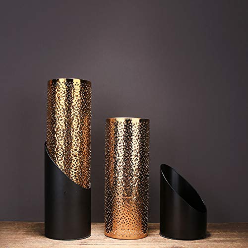 Metalen Holle Ronde Vaas Hotel Model Kamer Thuis Woonkamer Tv Aanrecht Vaas Gedroogde Bloemen Verse Bloem Decoratie Vaas 33x10x9 Cm, 25x10x9 Cm, 2 Stks - Afbeelding 6