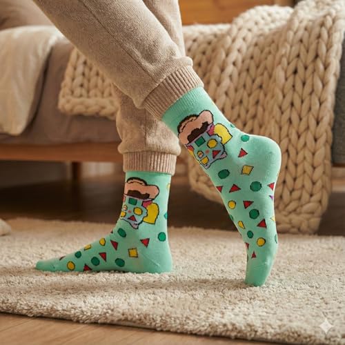 Image of THELA GAADI Shinchan Socks - Pure Cotton Crew Length Printed Funky Cartoon Socks for Men & Women | Odour Free & Beathable | Free Size & Unisex