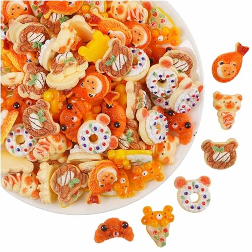 デコパーツ ミックス かわいい 50個 強力両面シール50枚付 透明ケース入り (くま＆ドーナツ スイーツモチーフ) ミニチュア ミニサイズ デコレーションパーツ アクセサリーパーツ ND-0437-R09-A（Amazon）