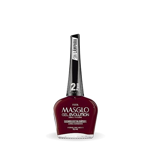 MASGLO GEL EVOLUTION - Esmalte de uñas efecto gel, no requiere lámpara UV/Led, duración hasta 12 días, 1 pieza de color (FIESTA) – Gel Efecto sin