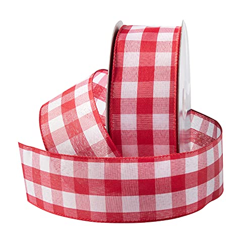Royal Imports Buffalo Checkered Plaid Christmas Ribbon Wired, Red/White, 2.5