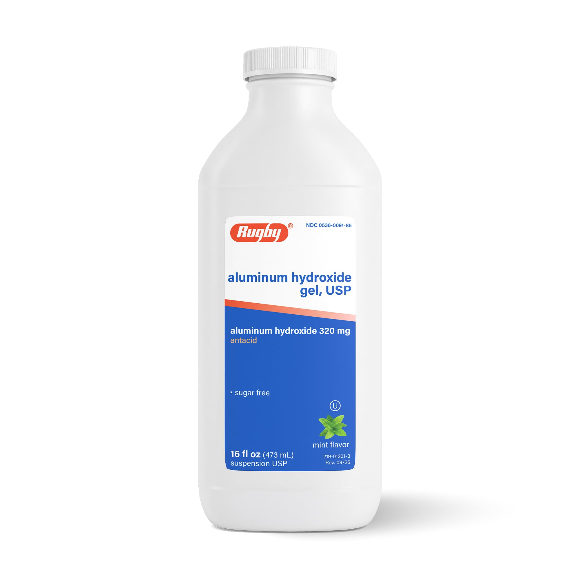 Rugby 320 mg Aluminum Hydroxide Gel, USP - Antacid Liquid - Upset Stomach, Acid Indigestion, and Heartburn Relief - Sugar-Free - Mint Flavored - 16 Fl. Oz. (1 Pack)