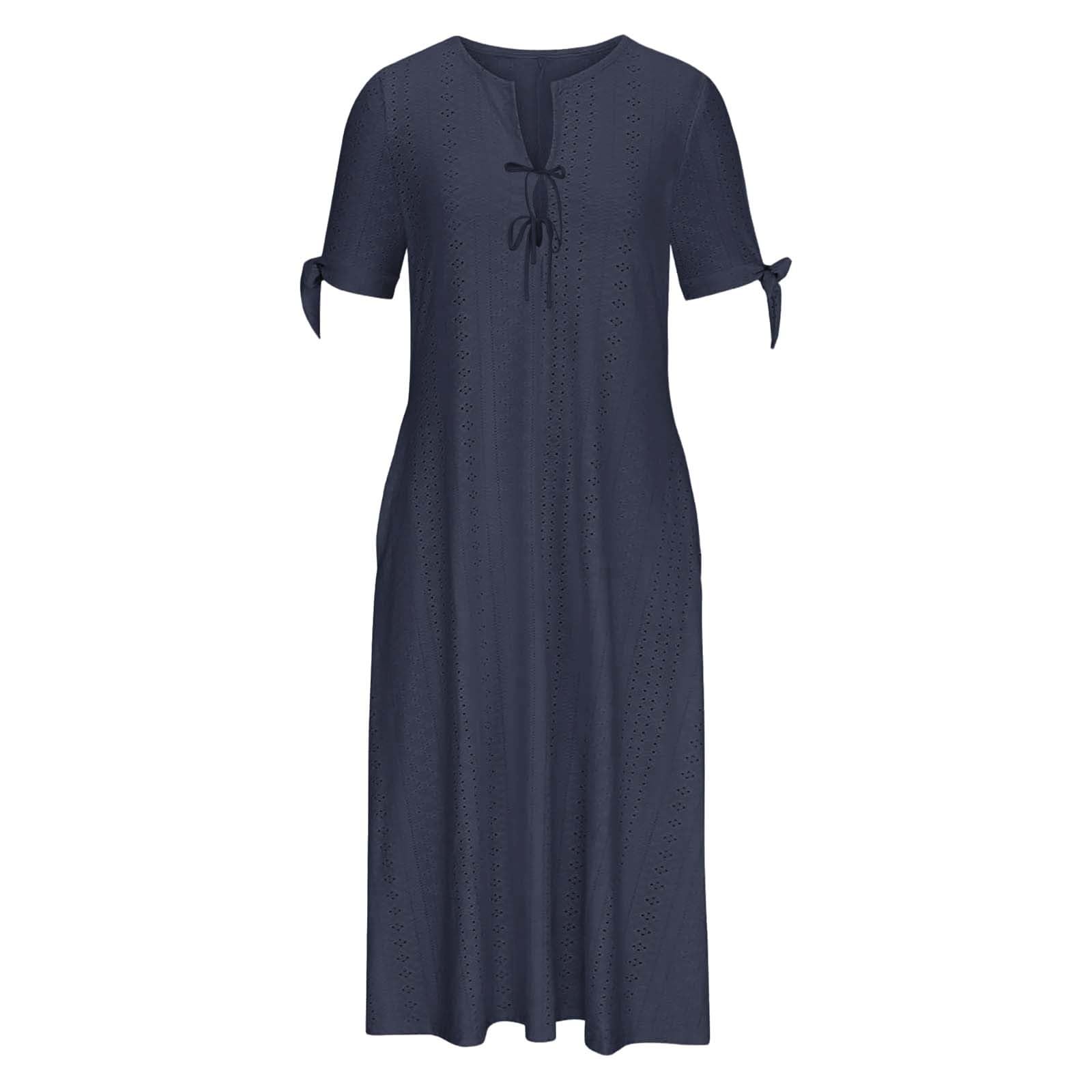 Boho-Kleider für Damen, Vintage, Sommer, locker, kurzärmelig, Strandkleid, schwingend, A-Linie, Bohemian-Blumendruck, Tunika-Kleid für den Alltag, Brautjungfernkleider mit Taschen