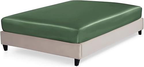 P Pothuiny Sábana bajera de satén tamaño matrimonial, solo 1 sábana bajera individual, funda de colchón extra suave con bolsillo profundo para cama