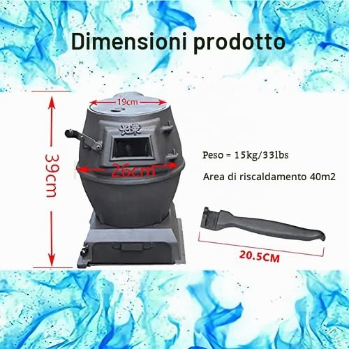Stufa a legna multifunzionale in ghisa per cucinare e riscaldare, ideale per aree rurali e uso multicombustibile
