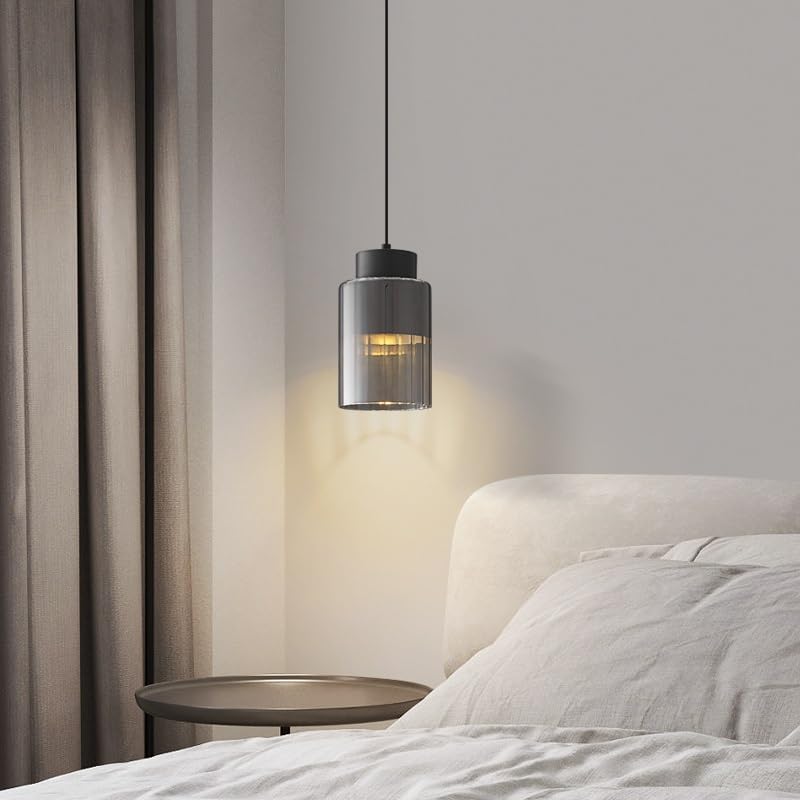 Lustre en cuivre moderne noir 12x21cm avec éclairage réglable 3 couleurs