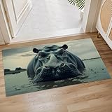 Plistiz Hippo Indoor Door Mat, 17x29.5 Inch, Floor Area Rug for Entryway, Living Room, or Bathroom, Non-Slip Doormat, Animal Home Decor Rug Gifts