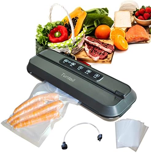 Vacuum Sealer Machine, Tunteil Automatic Air Sealing System Food Saver With 10 Pcs Seal Bags Starter Kit, Dry and Moist Food Modes, Build-in Cutter, Air Suction Hose, Sous Vide, Easy to Clean(Black)