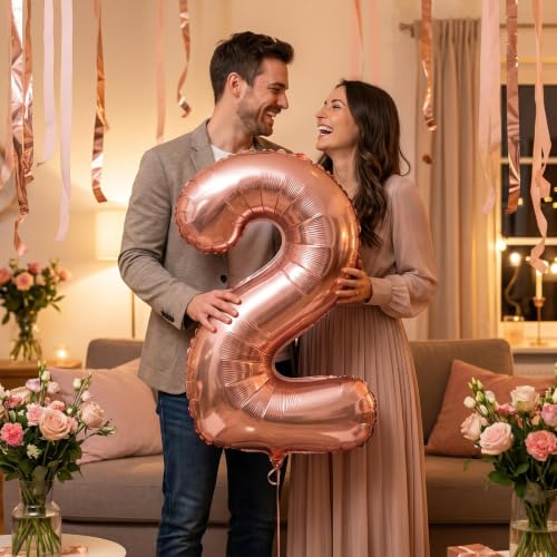 Image of YPSelected 32 Inch Large Foil Helium Number Balloon Birthday Wedding Party 0-9 (Rose Gold, 2)