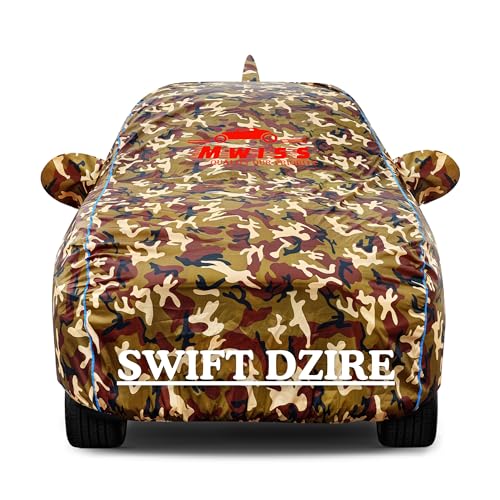 Image of Waterproof Car Cover for Maruti Suzuki Swift Dzire | Dustproof, UV & Scratch Resistant Soft Cotton Lining | Triple Stitched, Mirror Pockets & Elastic Hem | Jungle