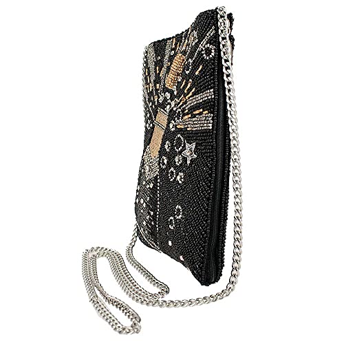 Mary Frances Bubbly Beaded Mini Crossbody Bag with Champagne Motif Novelty Evening Clutch Purse, Black4