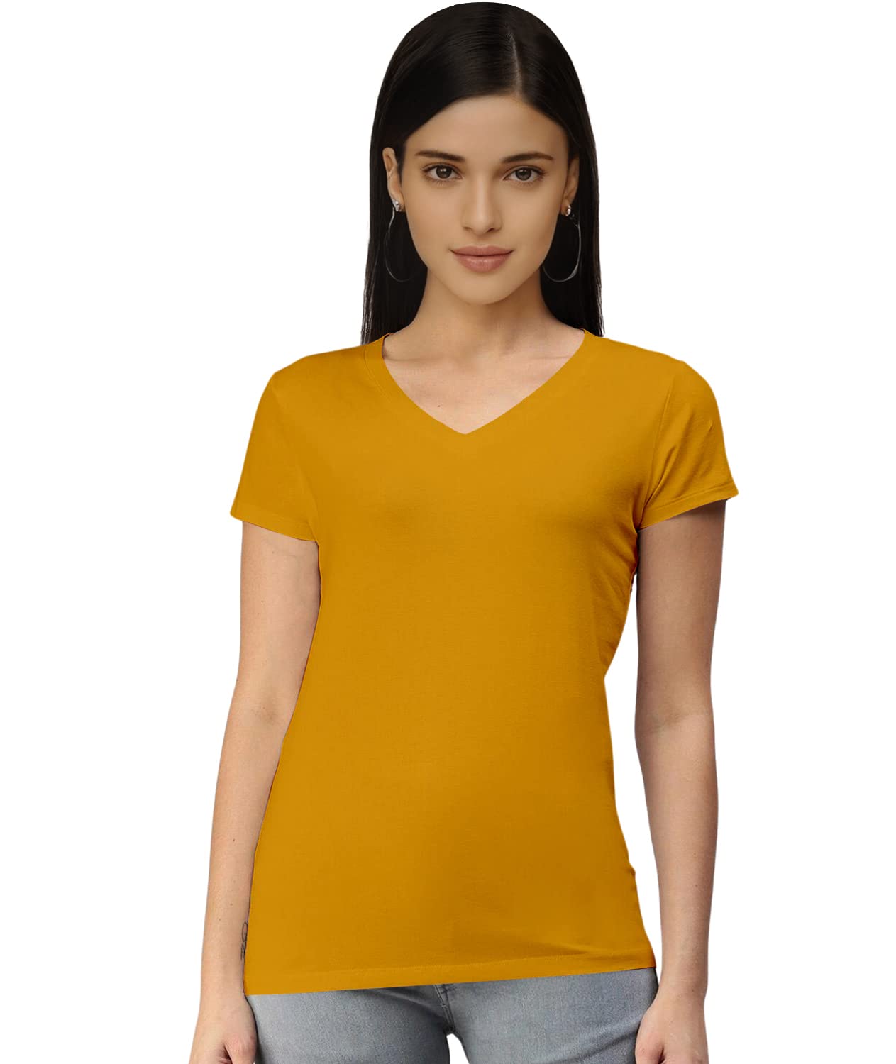 Premium Plain Women V Neck Half Sleeves Cotton Tshirt. Festive,Offer,Discount,Sale,Limited Edition, Trending Tees and Tshirts.