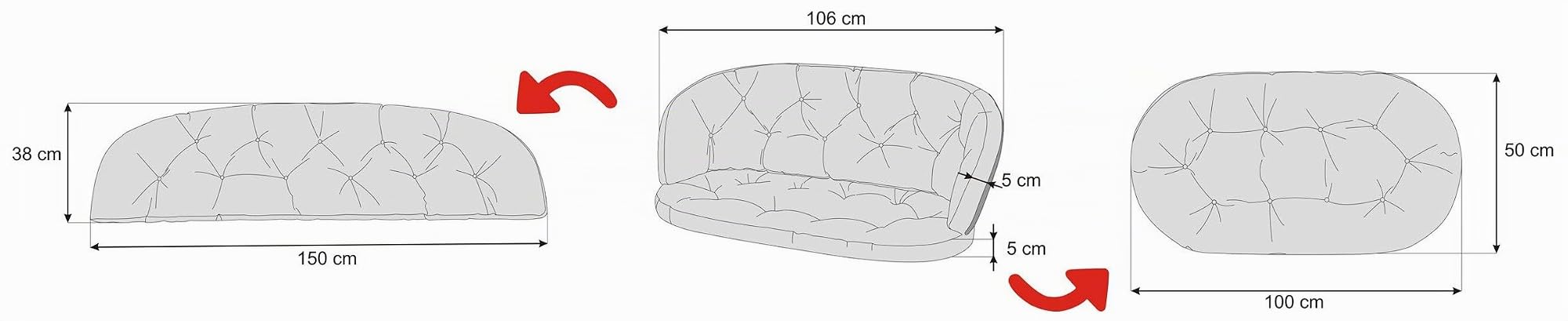 PillowPrim Sitzkissen für Gartenmöbel - Kissen für Balonmöbel - Komfortable Entspannung im Freien - Größe 100x50x38 cm, Beige