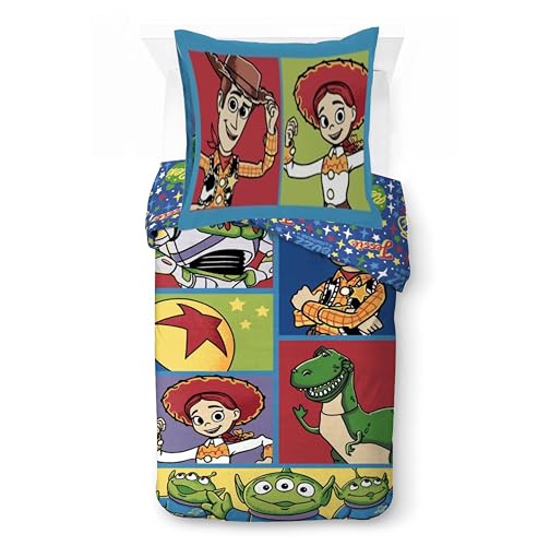 Jay Franco Kids Disney Toy Story Juego de Funda nórdica – Ropa de Cama Suave 100% algodón con Funda de Almohada, Producto con Licencia Oficial, Azul, 2 Piezas para Cama Individual