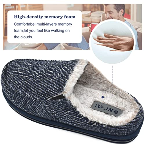 Image of ONCAI Mens Clog Slippers with Arch Support Stripe Faux Fur Cotton-Blend High-Density Memory Foam Warm House Slippers Slip-on Indoor Outdoor Rubber Sole Size 7-16